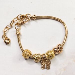 Gold Butterfly Charm Bracelet Beaded Pandora Style Jewelry